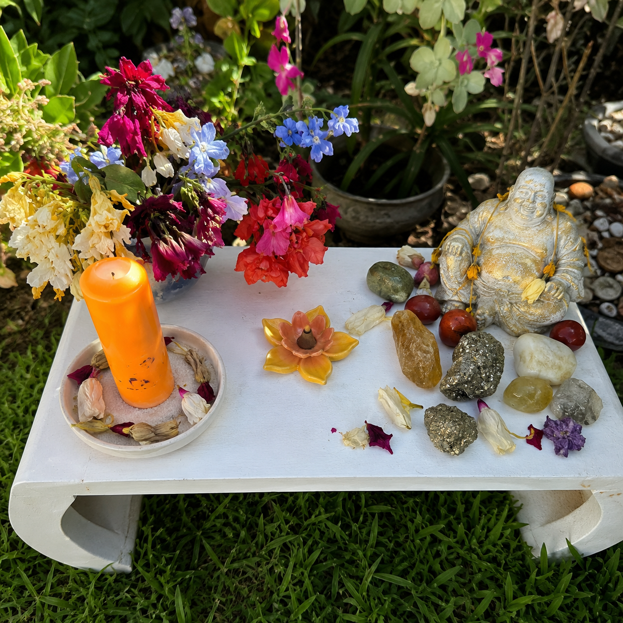 Caja Ritual Prosperidad: cristales y elementos rituales aportados por la clienta