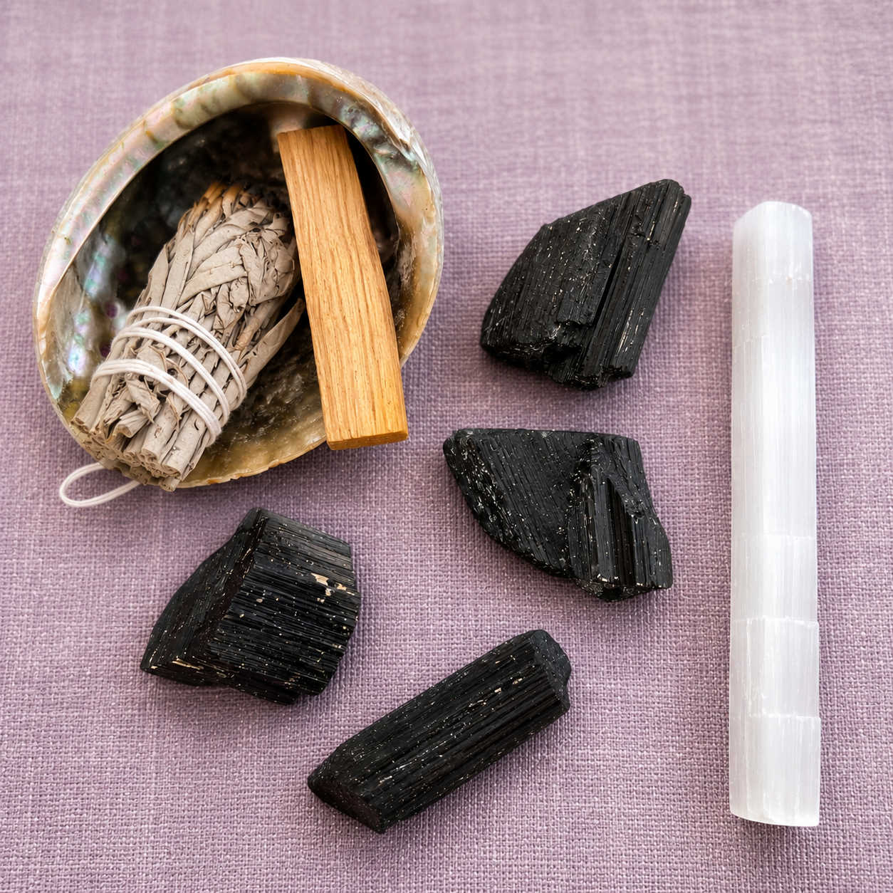 Caja Ritual Protección y Limpieza Energética: cristales y elementos rituales aportados por la clienta